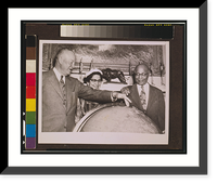 Matthew Henson shows President Eisenhower the location of the North Pole on a globe at the White House while his wife, Lucy Henson, watches - 2, Vintage Print