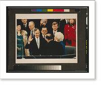Chief Justice William Rehnquist administering the oath of office to George Bush on the west front of the U.S. Capitol, with Dan Quayle and Barbara Bush looking on, January 20, 1989 Heritage Wall
