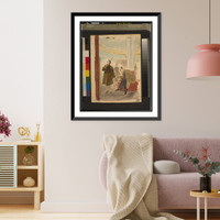 A woman is admiring herself in a fur coat in a mirror at a department store while her husband looks disconsolately at the price tag.P. Barlow. Classic, Antique Wall Art