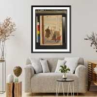 A woman is admiring herself in a fur coat in a mirror at a department store while her husband looks disconsolately at the price tag.P. Barlow. Classic, Antique Wall Art