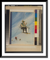 A young woman applies lipstick while riding on a ski lift, she appears to be using her mirror to look at the man behind her on the lift.Saxon, Vintage Poster