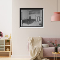 Historic Framed Print, [Seventy-second Street branch, 19th Ward Bank, interior, low desk, New York, N.Y.],  17-7/8" x 21-7/8"