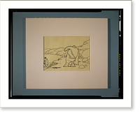 Historic Framed Print, [Gertie the dinosaur standing on a cliff edge looking at a mastodon],  17-7/8" x 21-7/8"