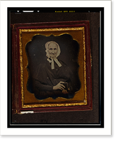 Unidentified woman, head-and-shoulders portrait, facing front, wearing white cap and holding daguerreotype case, Antique Print