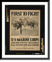 First to fight - Democracy's vanguard" U.S. Marine Corps - Join now and test your courage - Real fighting with real fighters.Sidney H. Riesenberg 1917.", Antique Print