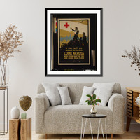 Historic Framed Print, If you can't go across with a gun, come across with your part of the Red Cross war fund.C. W. Love ; The United States Printing & Lithograph Co., N.Y.,  17-7/8" x 21-7/8"