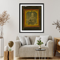 Historic Framed Print, [Unidentified woman holding book, with books on table to her right],  17-7/8" x 21-7/8"