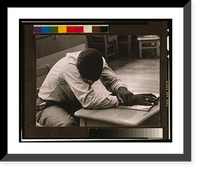 Historic Framed Print, The day after we got here a man came and talked to my daddy. There's a school,  he says, and we want your boy in it" Exhausted boy asleep at desk,  migrant school,  Cranbury,  New Jersey,  1956." - 2,  17-7/8" x 21-7/8"