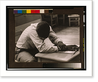 Historic Framed Print, The day after we got here a man came and talked to my daddy. There's a school,  he says, and we want your boy in it" Exhausted boy asleep at desk,  migrant school,  Cranbury,  New Jersey,  1956." - 2,  17-7/8" x 21-7/8"