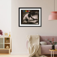 Historic Framed Print, The day after we got here a man came and talked to my daddy. There's a school,  he says, and we want your boy in it" Exhausted boy asleep at desk,  migrant school,  Cranbury,  New Jersey,  1956." - 2,  17-7/8" x 21-7/8"