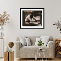 Historic Framed Print, The day after we got here a man came and talked to my daddy. There's a school,  he says, and we want your boy in it" Exhausted boy asleep at desk,  migrant school,  Cranbury,  New Jersey,  1956." - 2,  17-7/8" x 21-7/8"