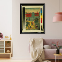 Historic Framed Print, [Village scene in Japan showing people engaged in various activities],  17-7/8" x 21-7/8"