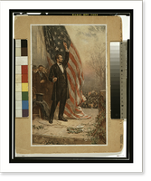 Abraham Lincoln, standing, full-length, facing right, holding rope of flag(?), arm upraised - 3, Vintage Print