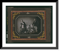 Two unidentified women seated on a sofa, two unidentified men standing behind the sofa, with a woman peering over the back of the sofa, Antique Print