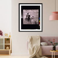 Se&ntilde;ora Maria Vial de Prieto petting gaucho's horse Prique, in a wheat field in Chile, Antique Poster