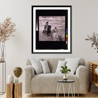 Se&ntilde;ora Maria Vial de Prieto petting gaucho's horse Prique, in a wheat field in Chile, Antique Poster