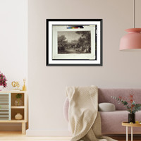 Vintage Americana Print - Raising the liberty pole,.painted, 1776 (2)
