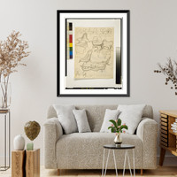 Historic Framed Print, [Design study for lounge chair, with sketches of various chair views],  17-7/8" x 21-7/8"
