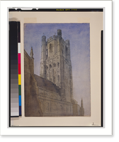 Church with clock and bell tower, probably in England, Antique Poster