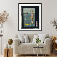 Historic Framed Print, Hawaii, United Air Lines.Stan Galli.,  17-7/8" x 21-7/8"