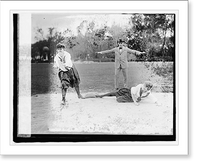 Historic Framed Print, Gertrude Cherry on first; Ruth Jane Bauske sliding, 10/9/19,  17-7/8" x 21-7/8"