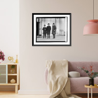 Historic Framed Print, [Three men standing outside building], 12/6/20,  17-7/8" x 21-7/8"