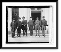 Historic Framed Print, [Group of six unidentified men standing on steps of building] 4/23/21,  17-7/8" x 21-7/8"