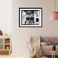 Unidentified young man and sailor seated on porch steps Classic, Antique Print