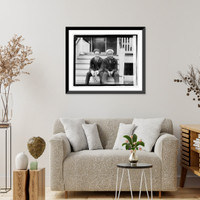Unidentified young man and sailor seated on porch steps Classic, Antique Print