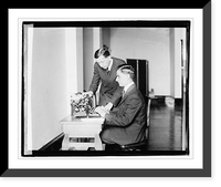Unidentified men using typing machine, Historic Print