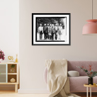 Historic Framed Print, [Group of seven unidentified men standing outdoors,] 6/27/21,  17-7/8" x 21-7/8"