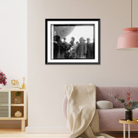 Historic Framed Print, [People standing under dirigible],  17-7/8" x 21-7/8"