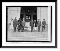 Historic Framed Print, [Group of unidentified persons standing on steps of building with framed document], 9/1/,  17-7/8" x 21-7/8"