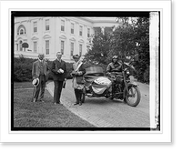 President Coolidge, sidecar motorcycle, in front of White House, 6/6/24 Classic, Historic Reproduction