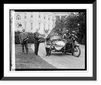 President Coolidge, sidecar motorcycle, in front of White House, 6/6/24, Vintage Wall Art