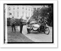 President Coolidge, sidecar motorcycle, in front of White House, 6/6/24, Vintage Wall Art