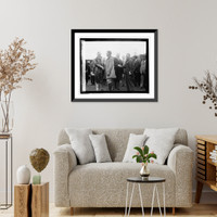 Historic Framed Print, Pres. Coolidge & Sec. Weeks with World Flyers at Bowling Field,  17-7/8" x 21-7/8"