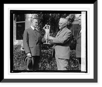 Historic Framed Print, U.S.J. Dunbar presents Pres. Coolidge with statue of Walter Johnson, 10/22/24,  17-7/8" x 21-7/8"