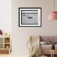 Historic Framed Print, Canoe tilting, Moose Field Day, Arlington Beach, 8/22/25,  17-7/8" x 21-7/8"