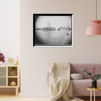 Historic Framed Print, Greyhound passing through Cherry St. [Street] bridge, Toledo,  17-7/8" x 21-7/8"