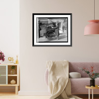 Historic Framed Print, [Street scene: man and cart near laundry],  17-7/8" x 21-7/8"