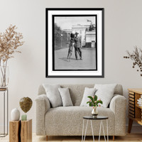 Historic Framed Print, [Photographer with camera outside White House],  17-7/8" x 21-7/8"
