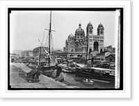 Historic Framed Print, Joliette Quay and Cathedral at Marseilles,  17-7/8" x 21-7/8"