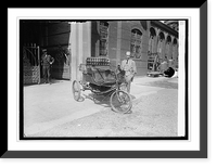 Historic Framed Print, Carl. W. Mitman, Curator of Smithsonian Institution with 3-wheeled auto, 9/6/24,  17-7/8" x 21-7/8"