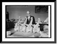 Historic Framed Print, Prof. Chas. Gilmore of Smithsonian Institution with dinosaur Diplodochus, 9/25/24,  17-7/8" x 21-7/8"