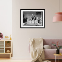 Historic Framed Print, Prof. Chas. Gilmore of Smithsonian Institution with dinosaur Diplodochus, 9/25/24,  17-7/8" x 21-7/8"