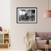 Historic Framed Print, [Unidentified men and woman seated in yard next to house],  17-7/8" x 21-7/8"