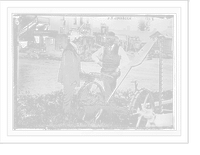 J.F. Jacobson, with farmer and farming machine in yard, Vintage Print
