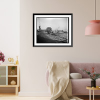 Historic Framed Print, [Locomotive and tractor on display],  17-7/8" x 21-7/8"