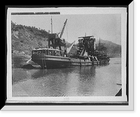 Historic Framed Print, Ladder dredge Corozal" working on Cucaracha slide",  17-7/8" x 21-7/8"